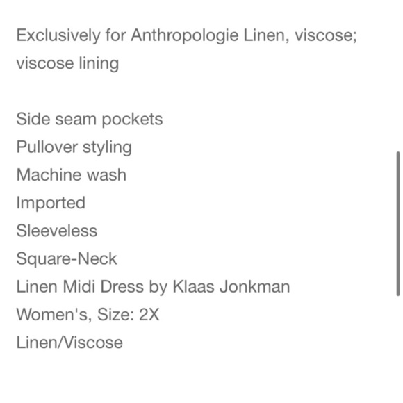 NWT PILCRO KLAAS JONKMAN COLLAB FOR ANTHRO SLEEVELESS SQUARE NECK LINEN MIDI - Picture 9 of 14